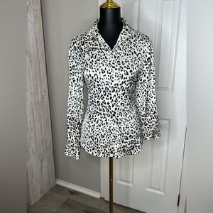 Zara Black and White Animal Print Button Down Shirt